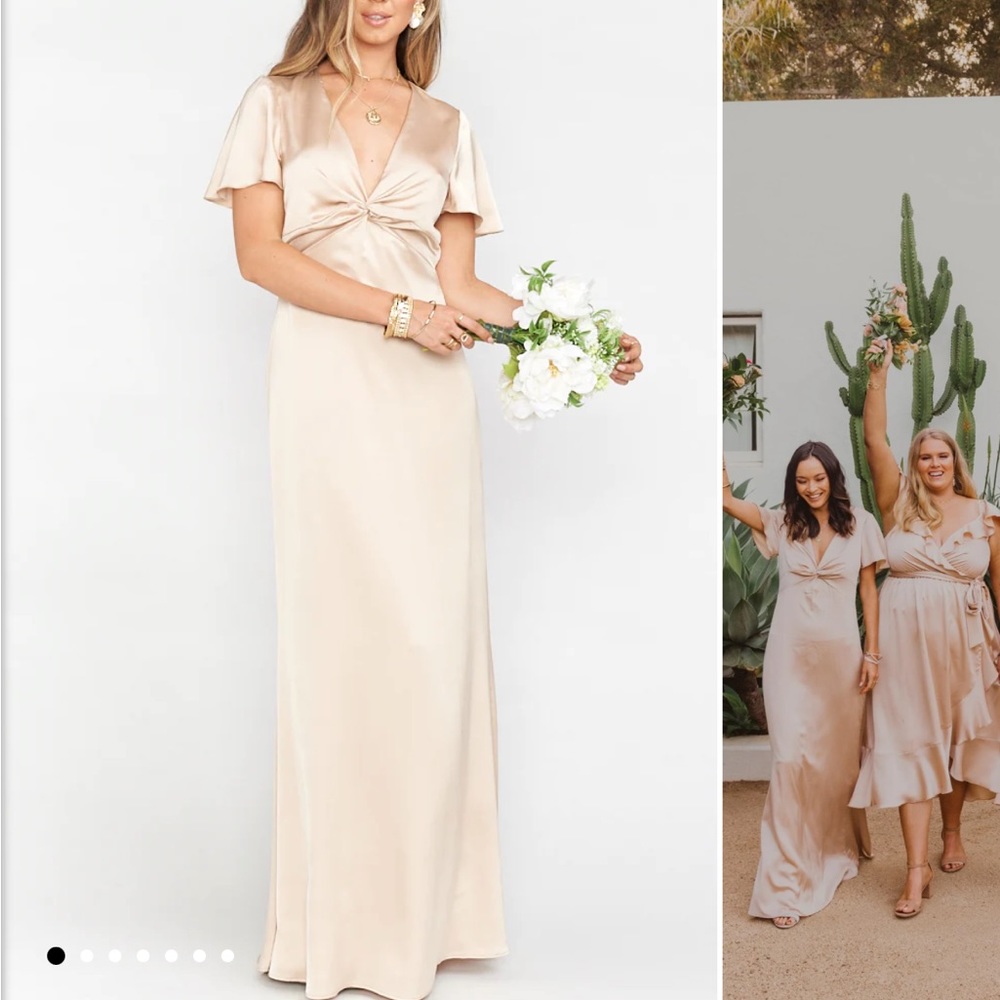 NWT Show Me Your Mumu, Rome Twist Gown in Champagne Luxe Satin